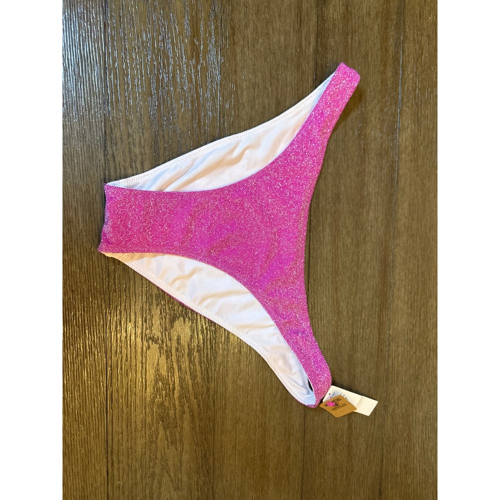 PINK Victoria's Secret Bikini Bottom Womens NWT Pink Glitter High Leg Cheeky